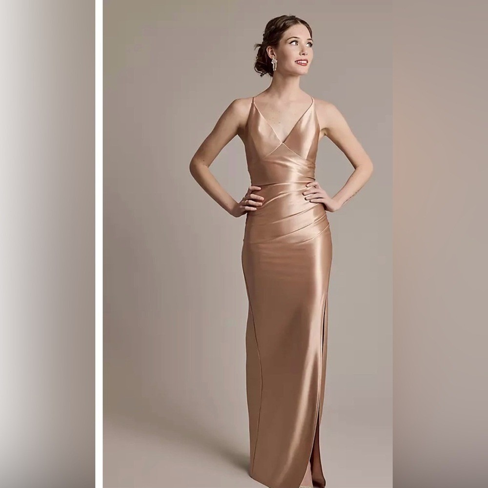 Galina Signature Champagne Satin Gown Size 12 NWT Bridesmaid Formal Dress